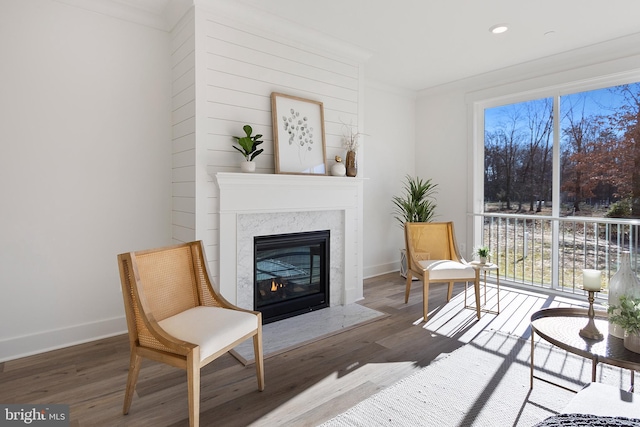 1333 German Driveway, Hanover, MD 21076 - sitting room featuring wood finished floors, ornamental molding, a fireplace, and recessed lighting