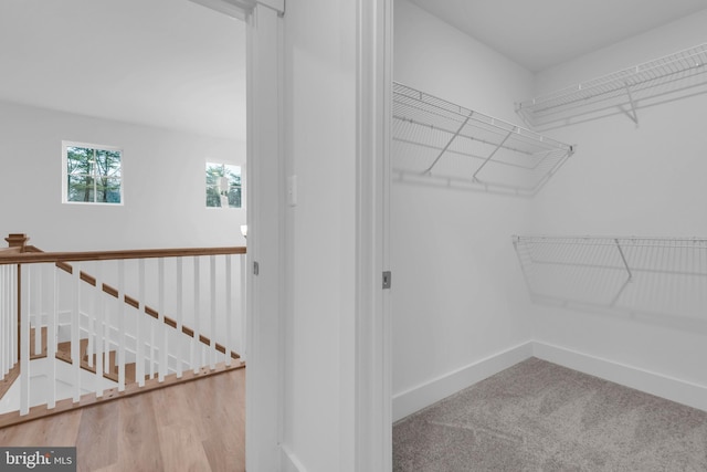 spacious closet featuring light carpet