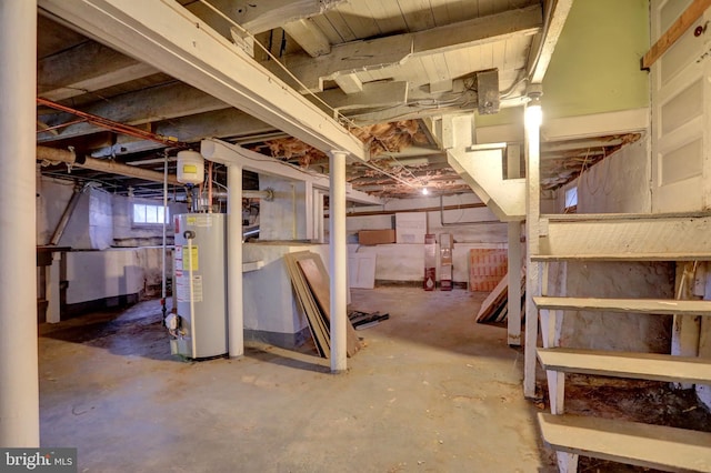 basement featuring water heater