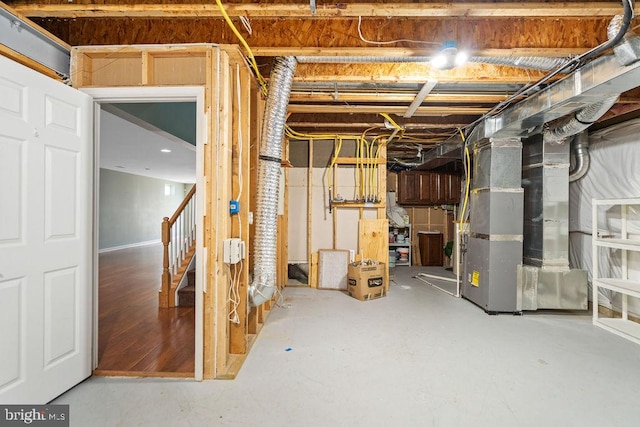 basement with heating unit