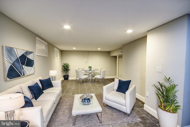 living room with tile patterned floors