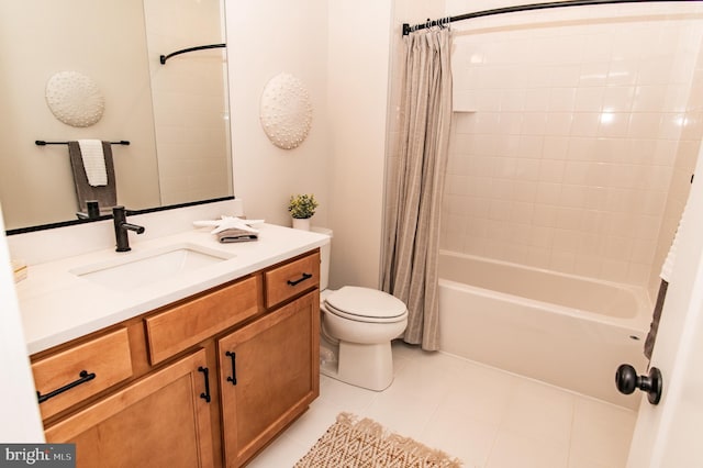 full bathroom with tile patterned flooring, vanity, toilet, and shower / tub combo