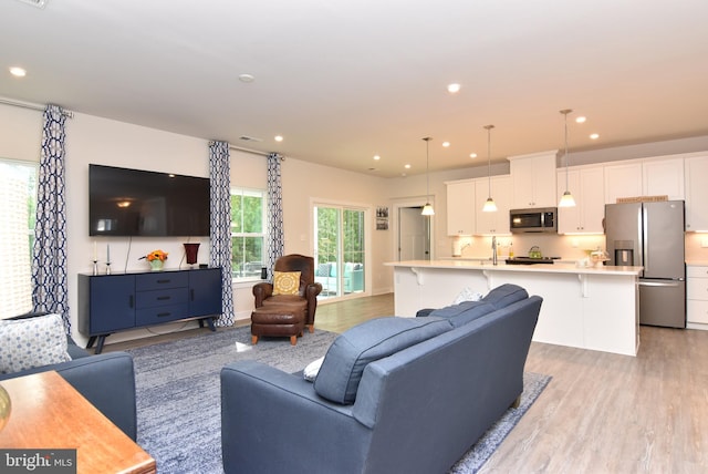 living room with light wood-type flooring