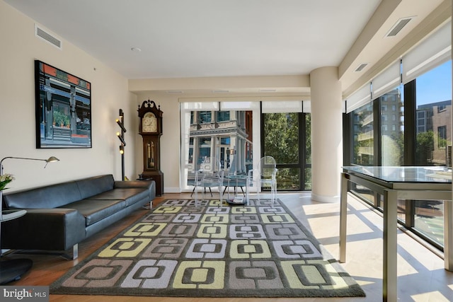 living room featuring plenty of natural light and wood-type flooring