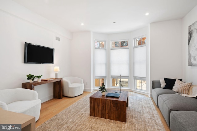 living room with light hardwood / wood-style floors