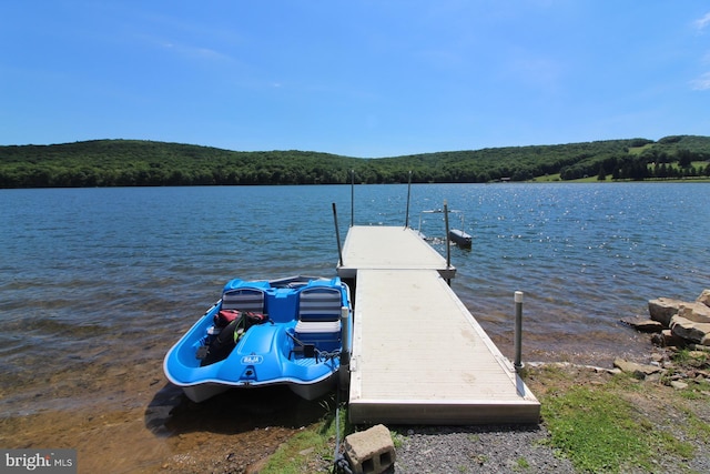 view of dock with a water view