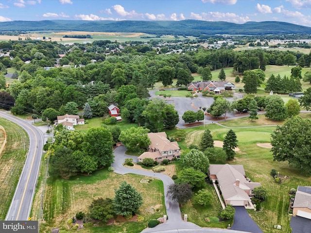 birds eye view of property featuring a mountain view