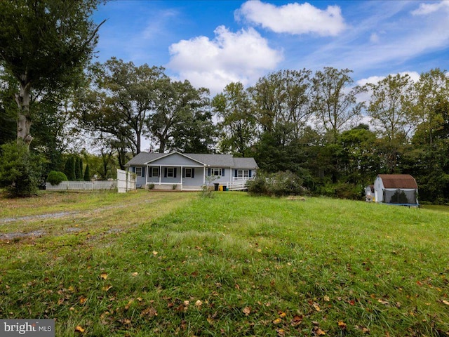 view of yard featuring a storage shed