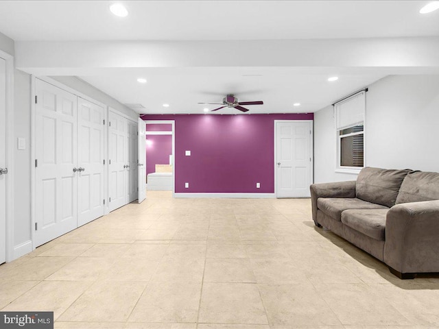 living room with ceiling fan