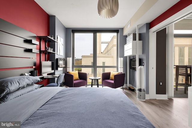 bedroom featuring light wood-type flooring and a closet