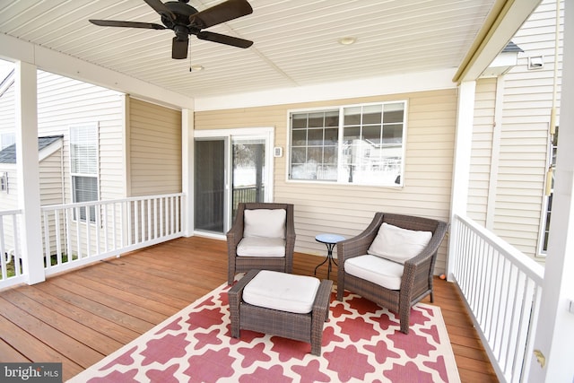 wooden terrace with ceiling fan