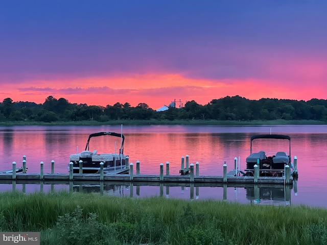 view of dock with a water view