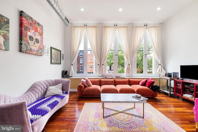 living room featuring dark hardwood / wood-style flooring