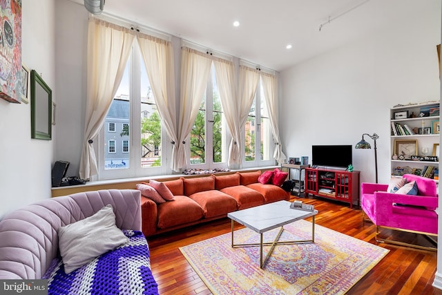 living room with hardwood / wood-style flooring