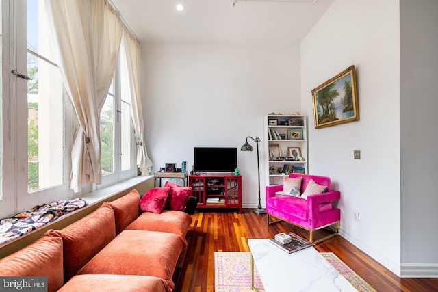 living room featuring dark hardwood / wood-style flooring