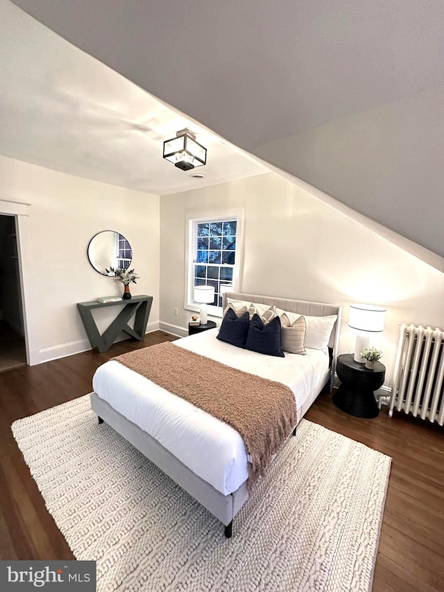 bedroom featuring dark hardwood / wood-style floors and radiator heating unit