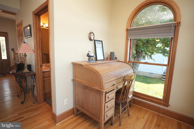 home office featuring light hardwood / wood-style flooring