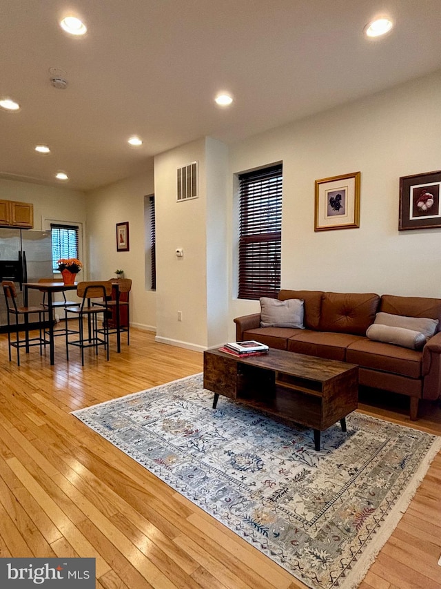 living room featuring light wood-type flooring