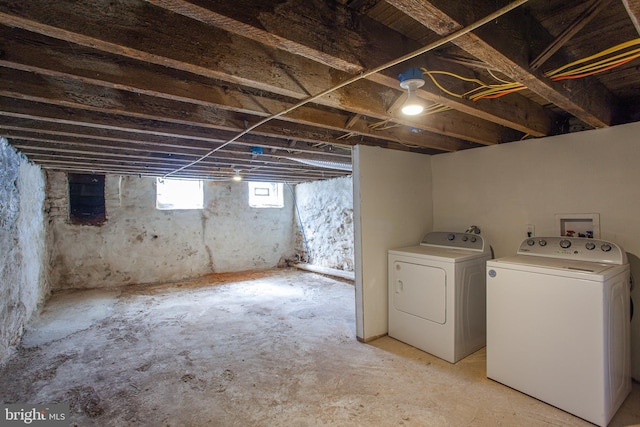 basement with washer and dryer