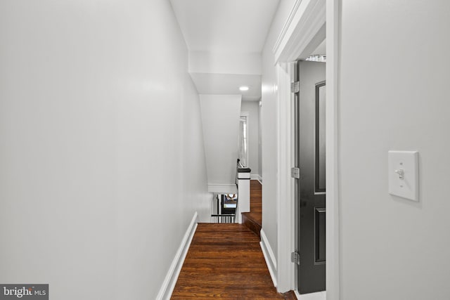 hallway with dark wood-type flooring