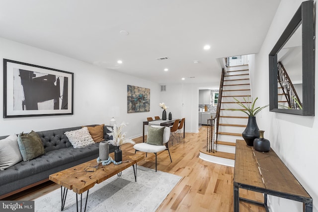 living room featuring light wood-type flooring