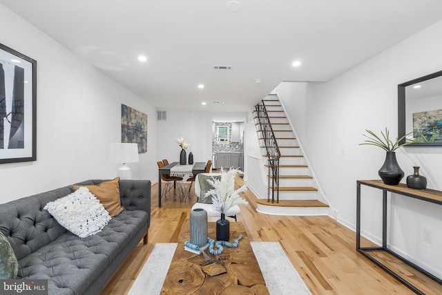 living room featuring light wood-type flooring