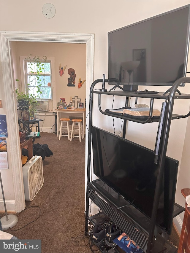 bedroom featuring carpet floors and cooling unit