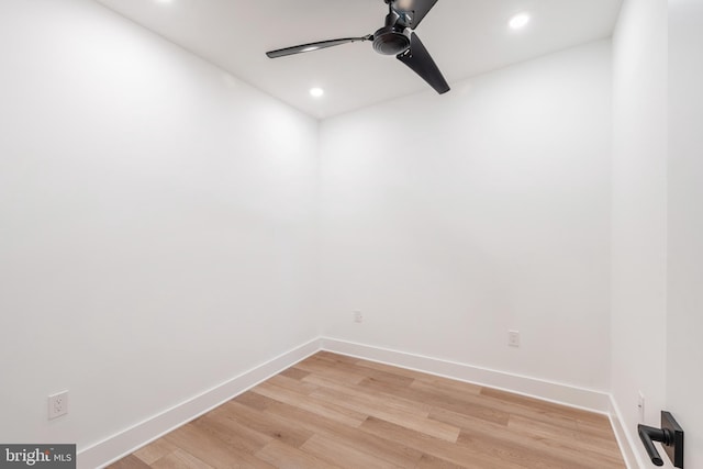 unfurnished room featuring ceiling fan and light hardwood / wood-style flooring