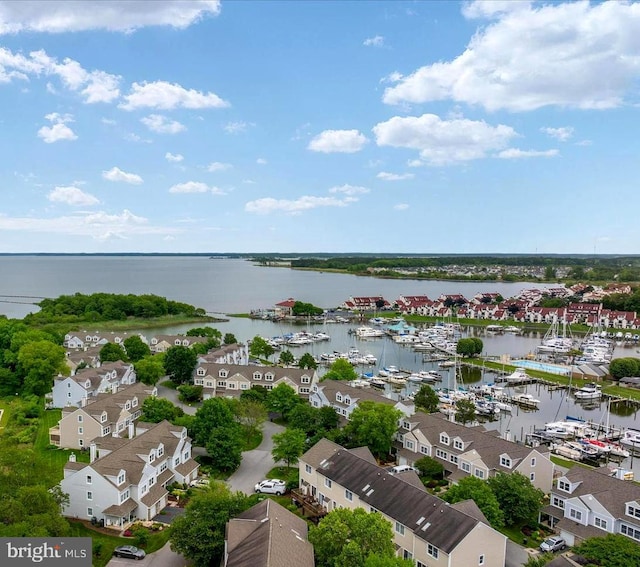 aerial view with a water view