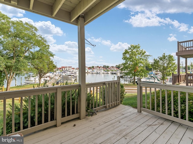 deck with a water view