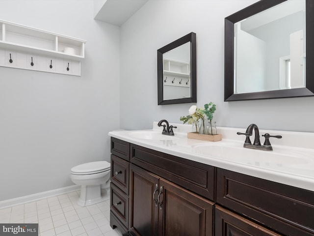 bathroom with tile patterned flooring, vanity, and toilet