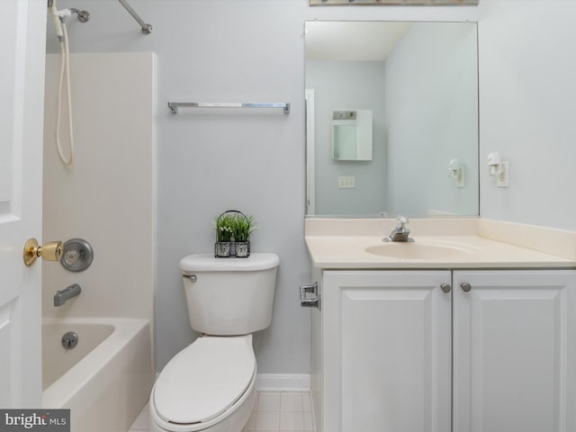 full bathroom with tile patterned floors, vanity, tub / shower combination, and toilet