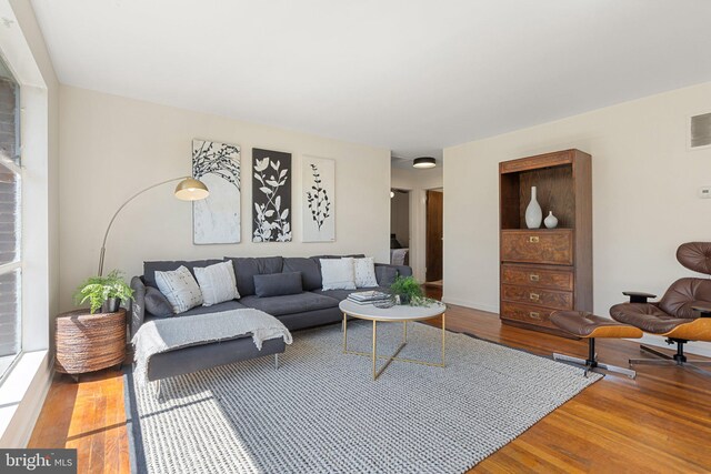 living room with hardwood / wood-style flooring