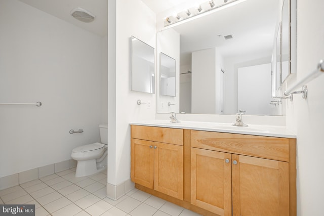 bathroom with tile patterned flooring, vanity, and toilet