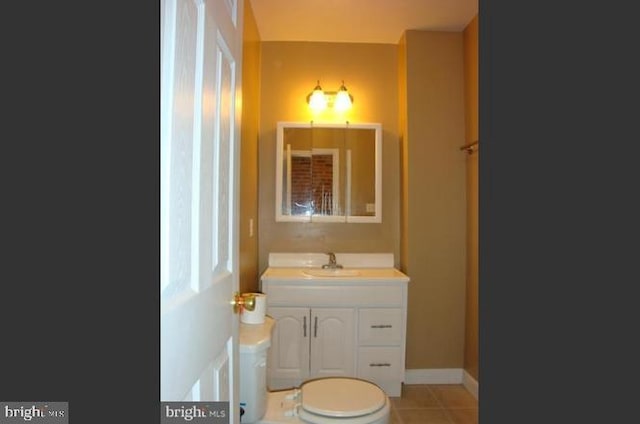 bathroom with tile patterned floors, toilet, and vanity