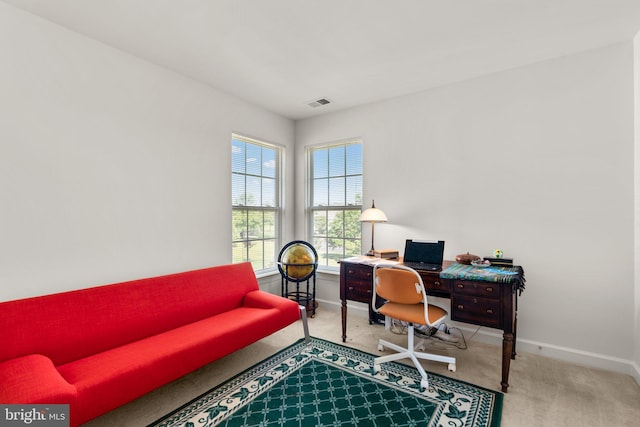 view of carpeted office space