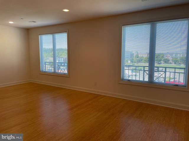 spare room with plenty of natural light and hardwood / wood-style flooring