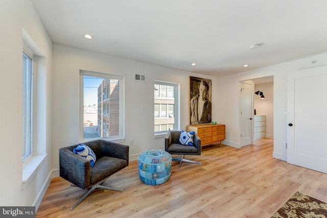 living area featuring light wood-type flooring