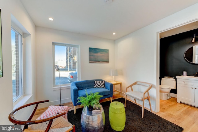 living area with light wood-type flooring and a healthy amount of sunlight