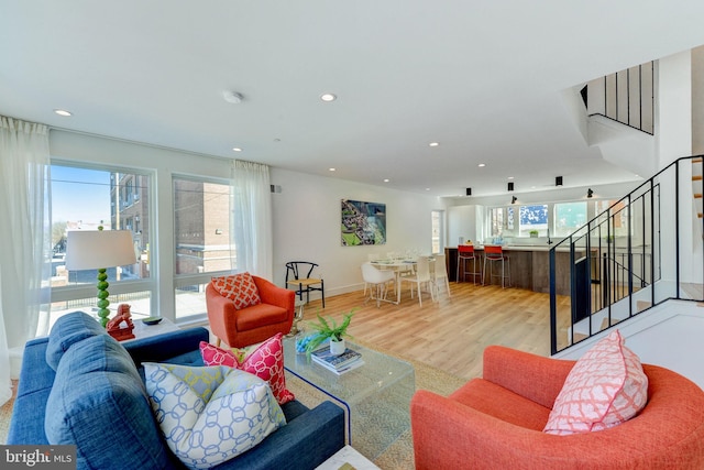 living room with light wood-type flooring