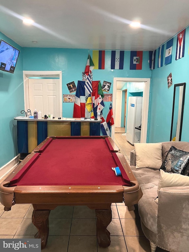 game room with billiards and tile patterned floors