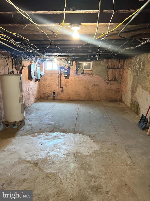 basement with water heater