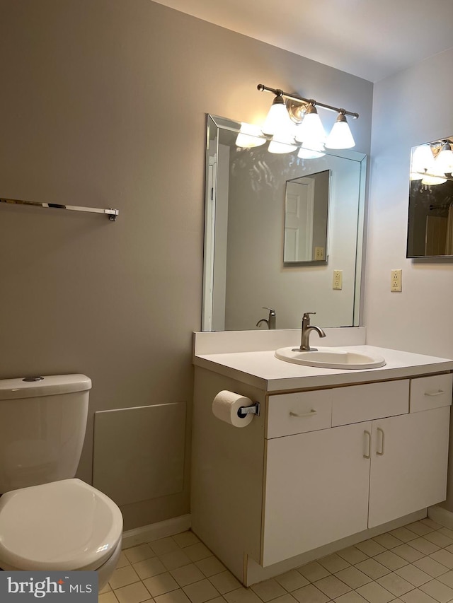 bathroom with tile patterned flooring, toilet, and vanity