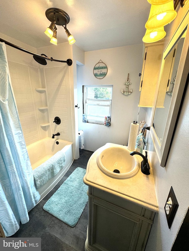 bathroom with vanity and shower / bath combo