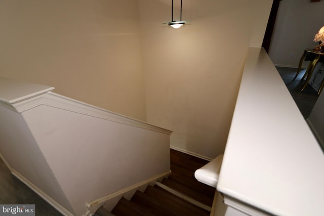 stairway featuring hardwood / wood-style flooring