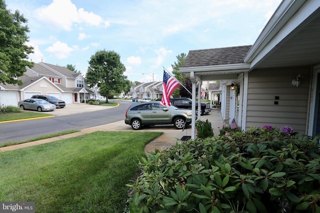 view of yard with a garage