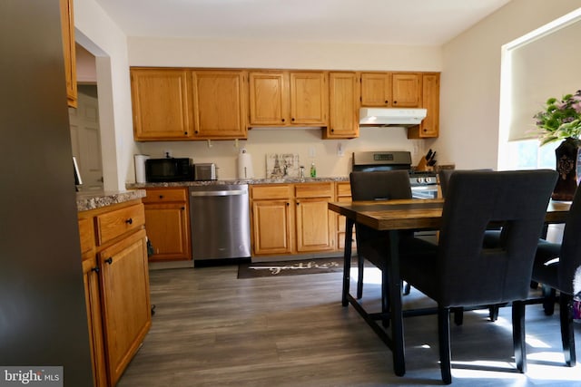 kitchen featuring appliances with stainless steel finishes, dark hardwood / wood-style floors, and sink