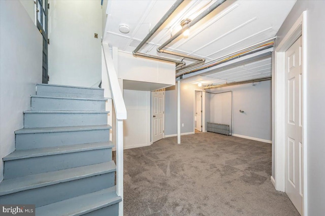 basement with light colored carpet