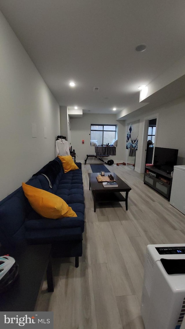 living room with light wood-type flooring