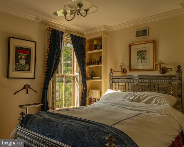 bedroom with crown molding and multiple windows